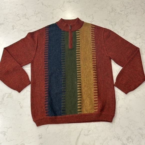 Peru Etnice 1/4 Zip Sweater Mens Size Large 100% Alpaca Striped Long Sleeve - Picture 14 of 16